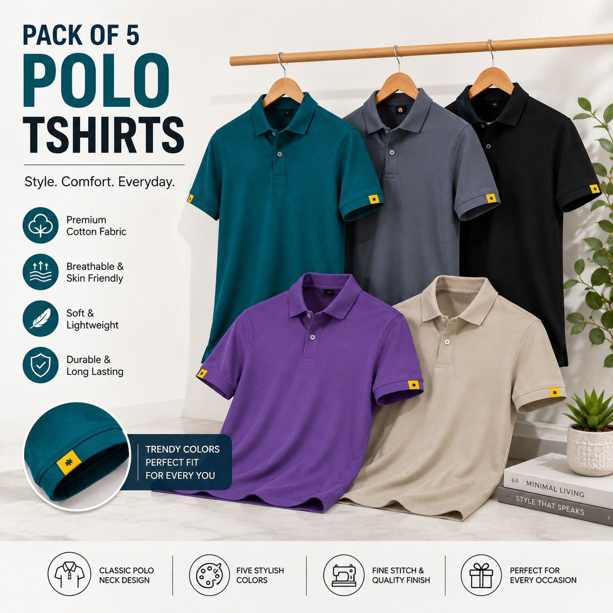 Signature Collection Poly Cotton Polo T-Shirts (Pack of 5)
